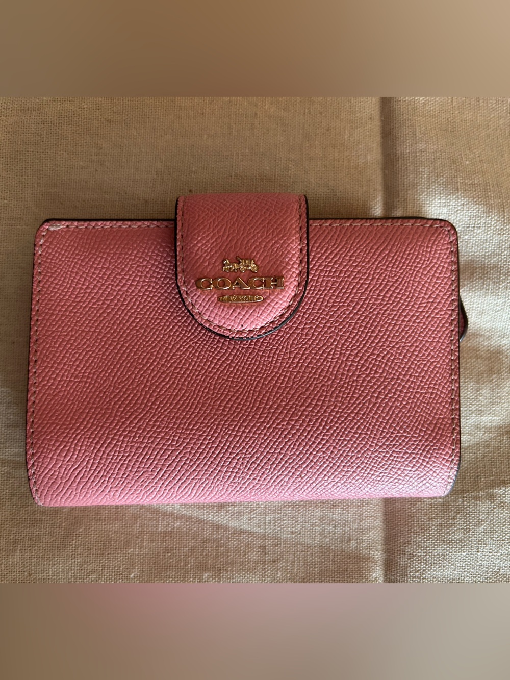 Coach Pink Pebbled Leather Compact Wallet - Coach